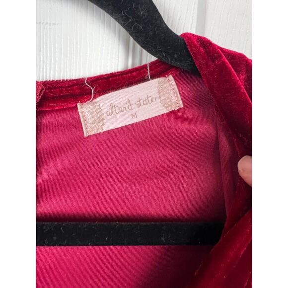 Altar’d State Red Vevlet Puff Balloon Long Sleeve Faux Wrap Dress Medium - Picture 2 of 8